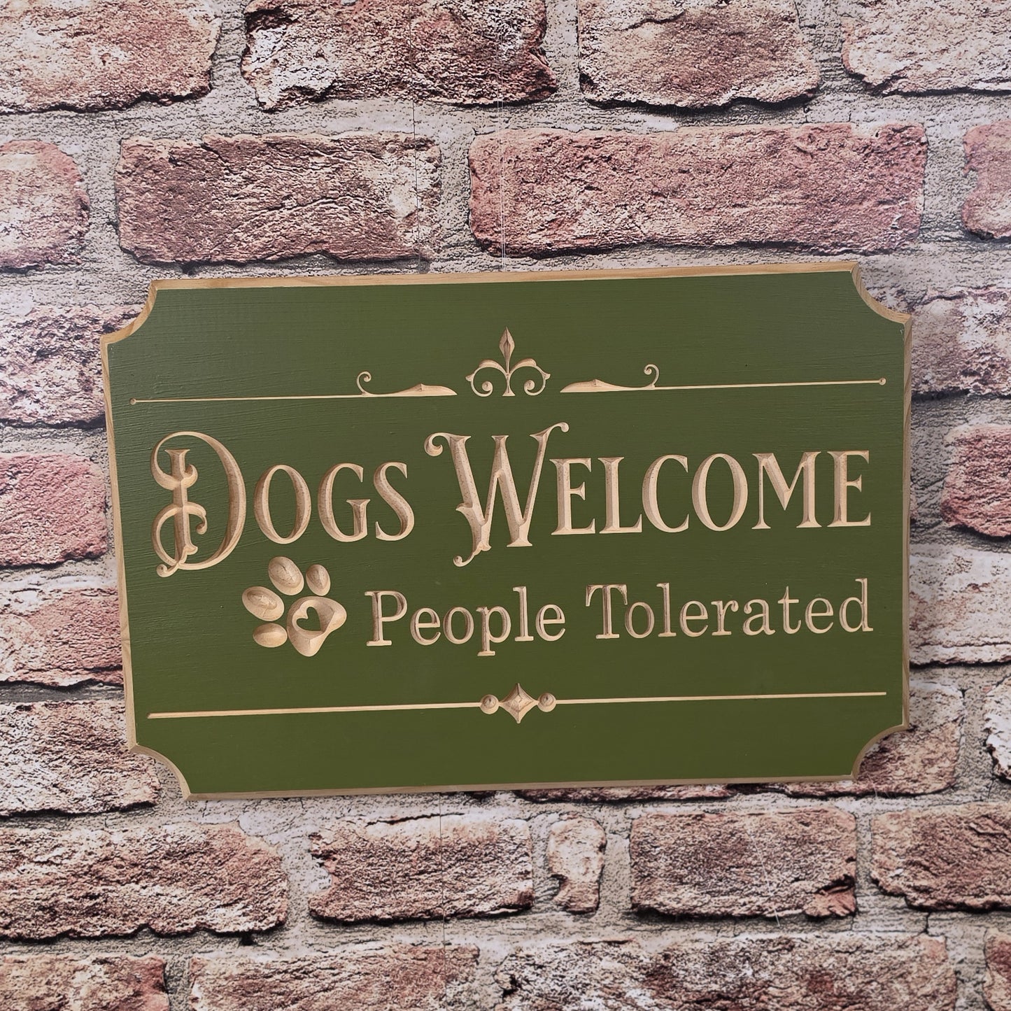 Carved Dog Welcome People Tolerated