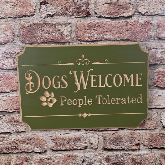 Carved Dog Welcome People Tolerated